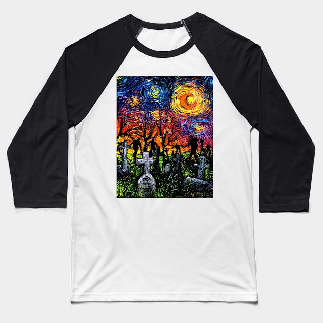 Starry Night of the Living Dead Baseball T-Shirt by sagittariusgallery